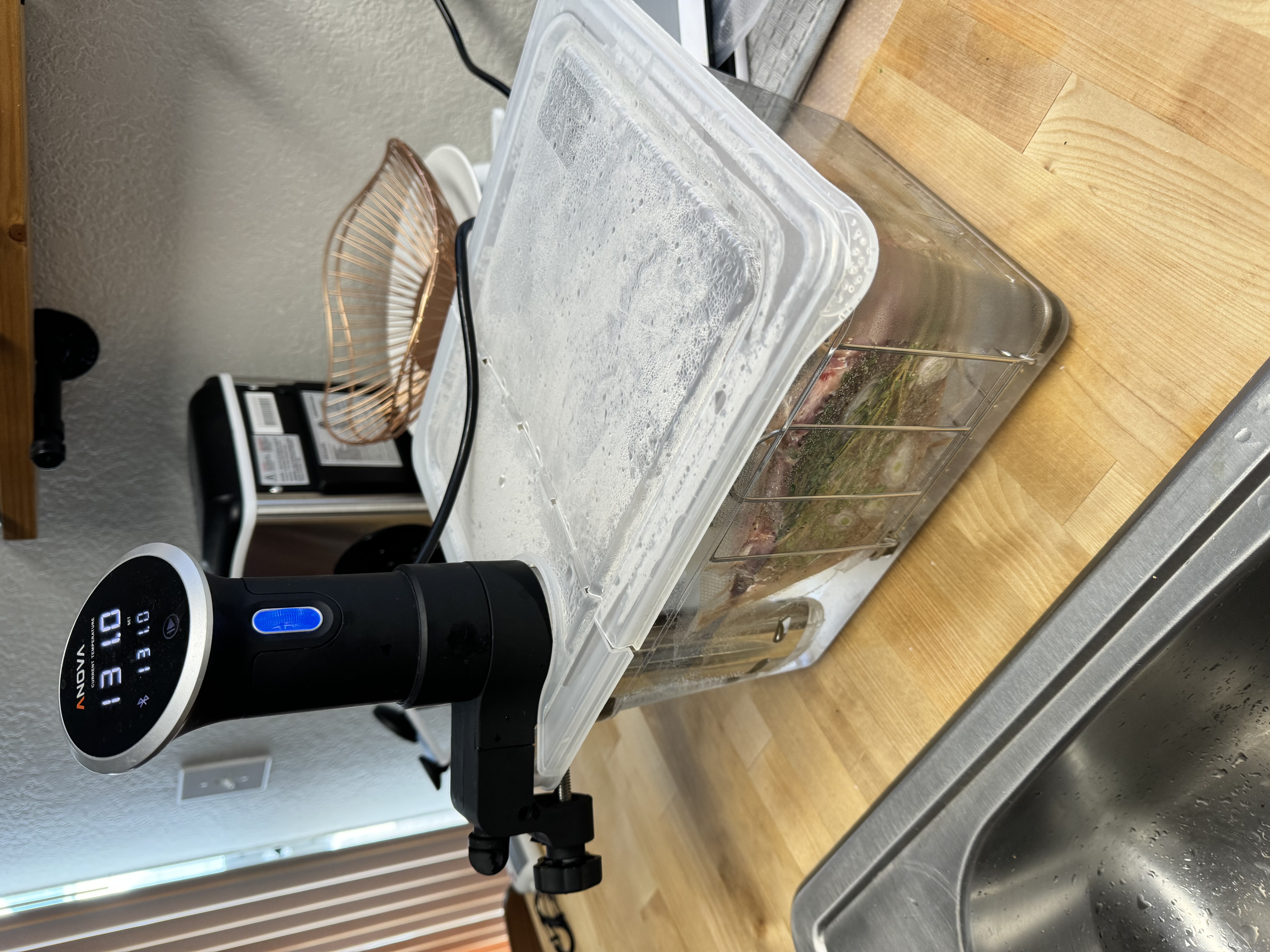 Steak being cooked sous vide.